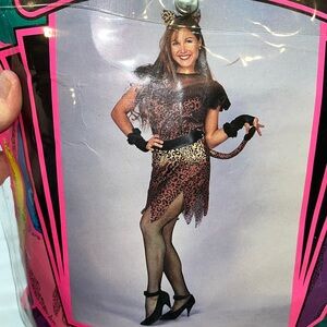 Vintage 90s CHEETAH tan black dress headband tail California Costume‎ sexy Lrg